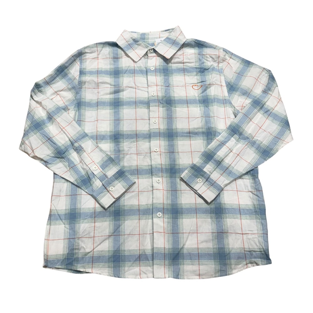 Reel Life Shirt Mens Stone Blue Plaid Button Down‎ Long Sleeve Cotton Large NWT